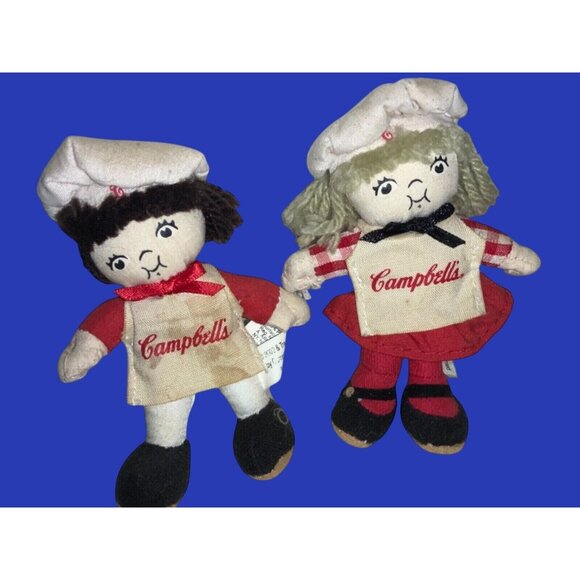 Collectable Campbell's Soup Kids Plush Girl & Boy Chef 4” Stuffed Dolls Vintage - Picture 1 of 8